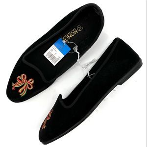 Vintage 90s Honors Embroidered Black Velvet Christmas Slip On Loafer NWT 7.5
